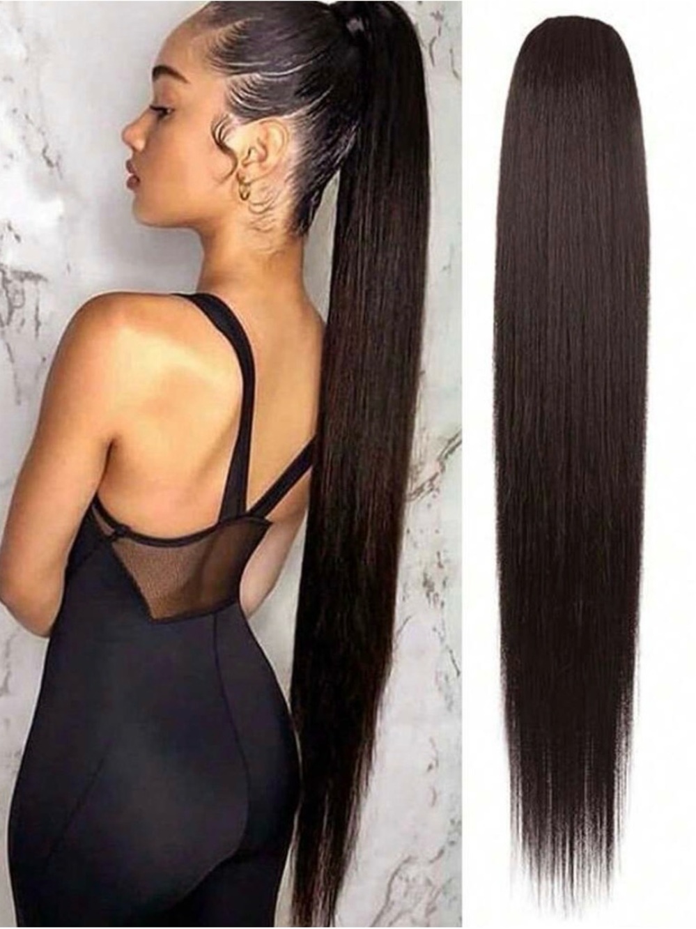 34” - 36” Sleek Straight Clip-In High Ponytail Extension - Black